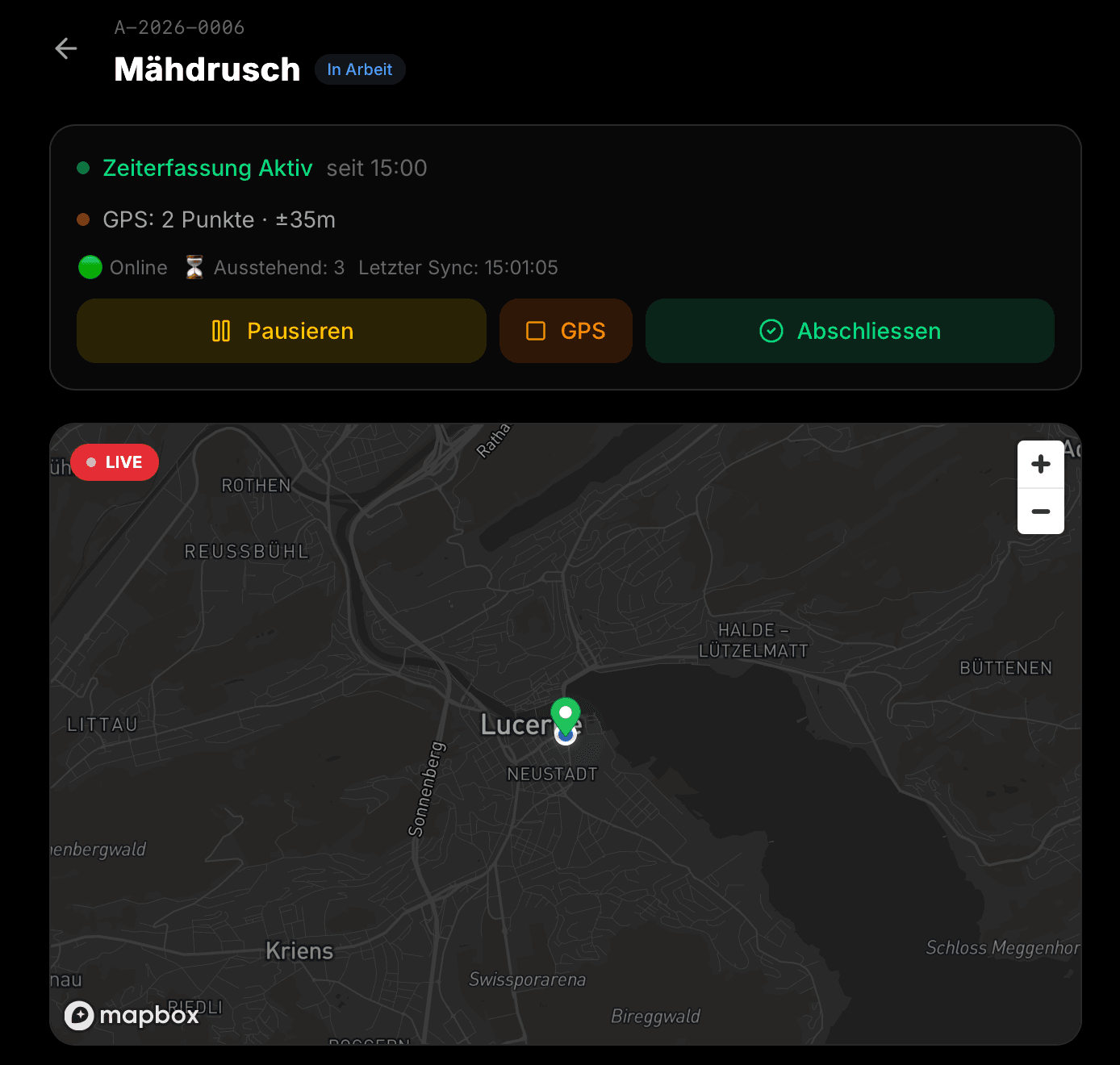 Feldagent Driver App Interface in Tractor Cabin